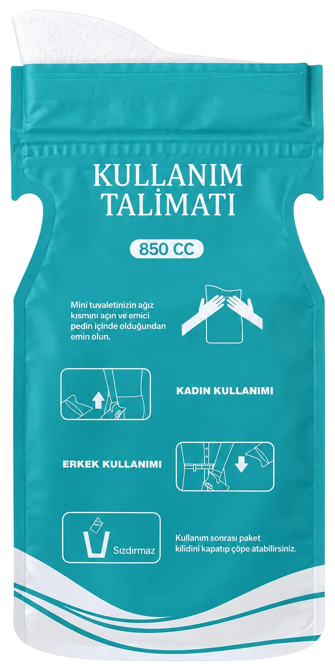 Acil Durum Mini Tuvalet arka yüz, kullanım talimatı